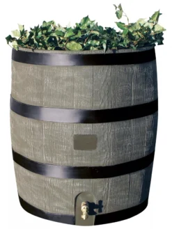Round Rain Barrel With Planter, 35 Gallons -Garden Care Series Store 8612856BK 08V tif