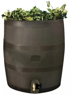 Round Rain Barrel With Planter, 35 Gallons -Garden Care Series Store 8612856WALNT 01V tif